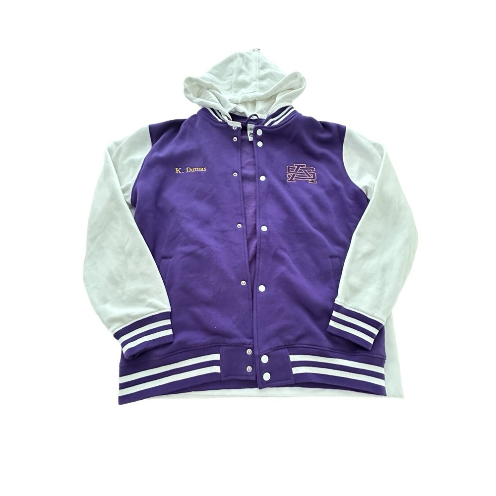 SA Hoodie Varsity Letterman Jacket XL Fleece Snap Bomber Purple Unisex‎ #UV9-1
